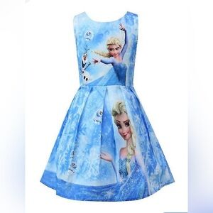 Charming Frozen Themed Blue Kids Formal Dress with Elsa Character Print